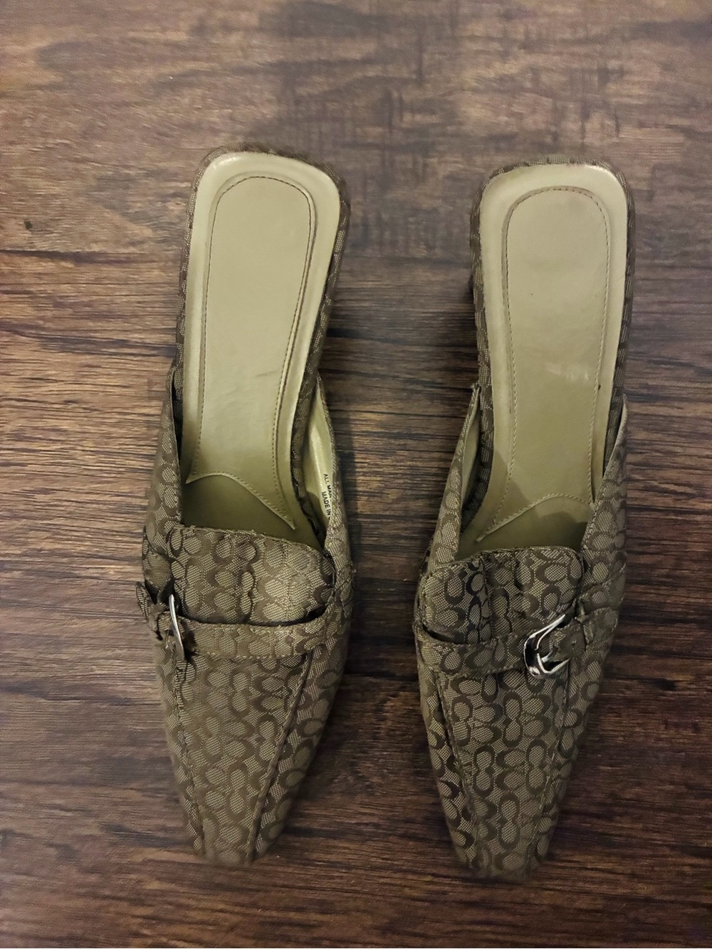 Coach Women's patterned slip-on mules with buckle detail